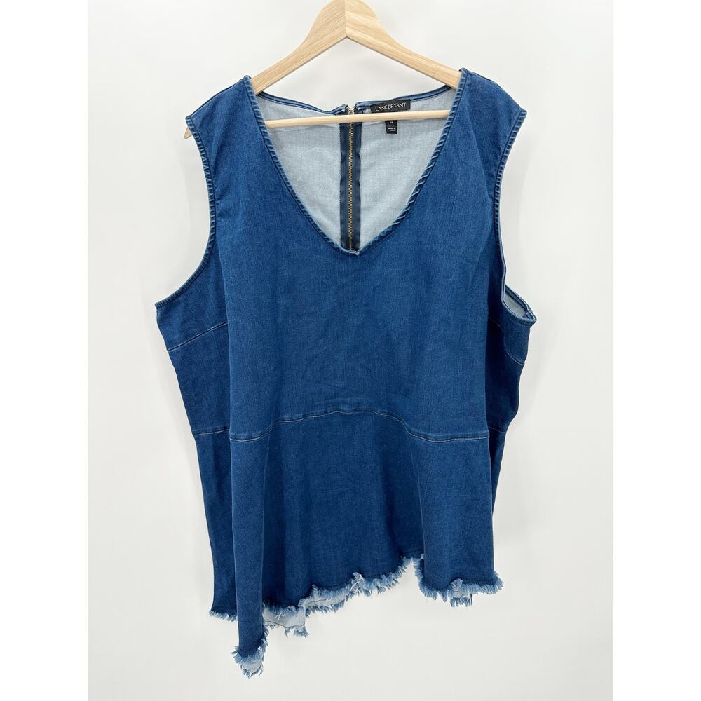 Lane Bryant Women Denim Tank Top Size 26 V Neck Raw Hem Festival‎ Boho Summer
